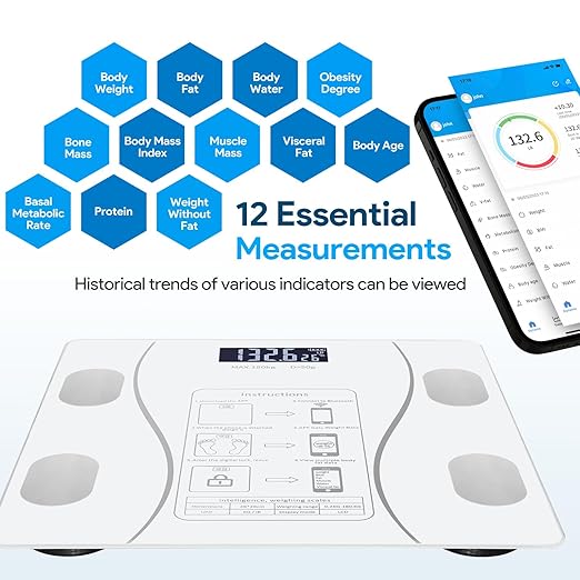 MiMi Smart Bluetooth Body Weighing Scale – 16 Body Metrics | App Synced | High Precision